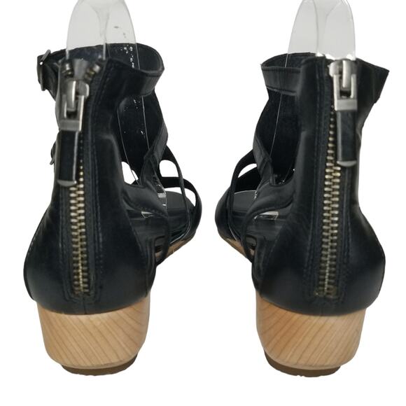Eileen Fisher Sandals Womens Size 9.5 Gladiator Black Wedge Open Toe Leather - Picture 6 of 12
